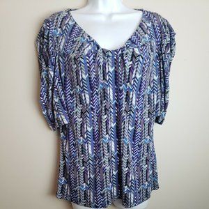 East 5th Womens Top Large Short Sleeve Puprle/blue Milticolor